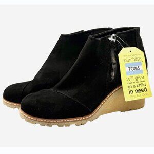 TOMS Avery Black Suede Wedge Ankle Booties Size 10 NWT 3" Heel Casual Shoes